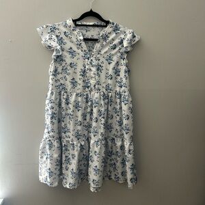 Girls' Blue Floral Tiered Dress